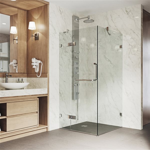 VIGO Monteray&nbsp;32-in D x&nbsp;32-in W x&nbsp;79-in H Frameless Chrome Hinged Shower Enclosure with Clear Glass and Base