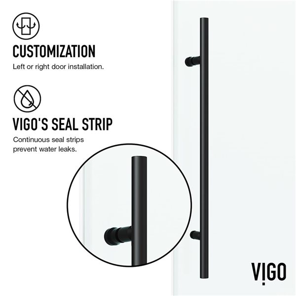 VIGO Elan E-Class 36-in D x&nbsp;48-in W x&nbsp;82-in H Frameless Sliding Matte Black Shower Enclosure with Clear Glass and Base