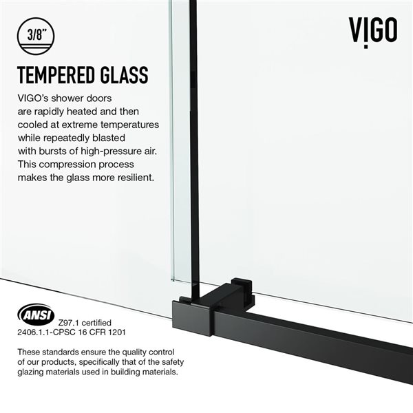 VIGO Elan E-Class 36-in D x&nbsp;48-in W x&nbsp;82-in H Frameless Sliding Matte Black Shower Enclosure with Clear Glass and Base