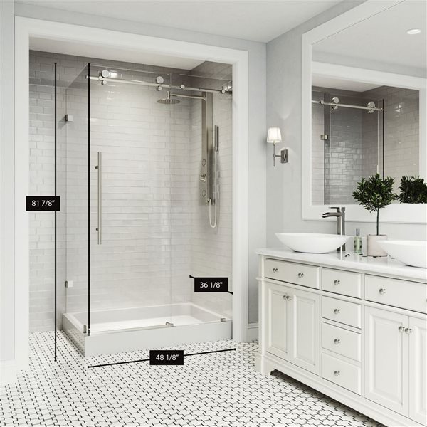 VIGO Elan E-Class 36 x&nbsp;48-in W x&nbsp;82-in H Frameless Sliding Stainless Steel Shower Enclosure with Clear Glass and Base