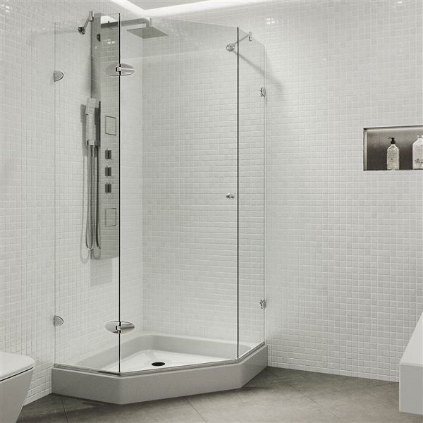 VIGO Verona 36 in. W x 79 in. H Frameless Hinged Shower Enclosure in Chrome with Clear Glass