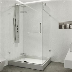 VIGO Monteray 32 in. L x 48 in. W x 79 in. H Frameless Hinged Shower Enclosure in Chrome with Clear Glass and Handle