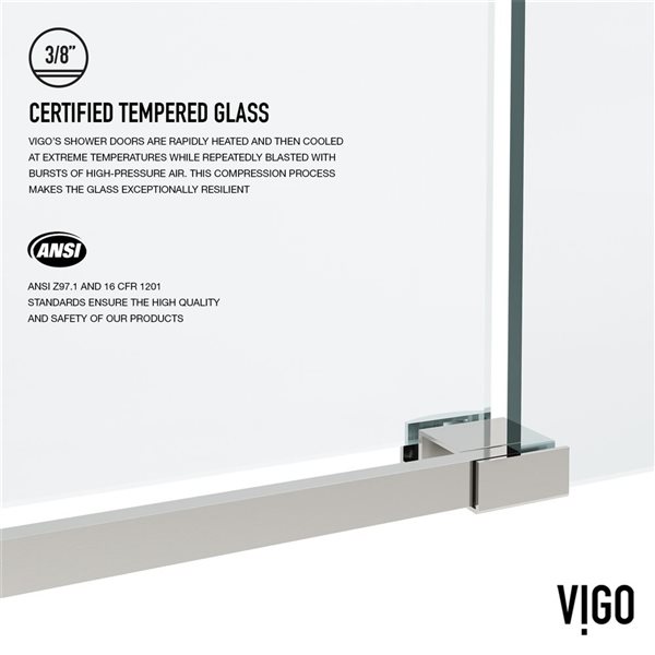 VIGO Elan 56 to 60 in. W x 76 in. H Frameless Sliding Shower Door in Stainless Steel with Clear Glass and Handle