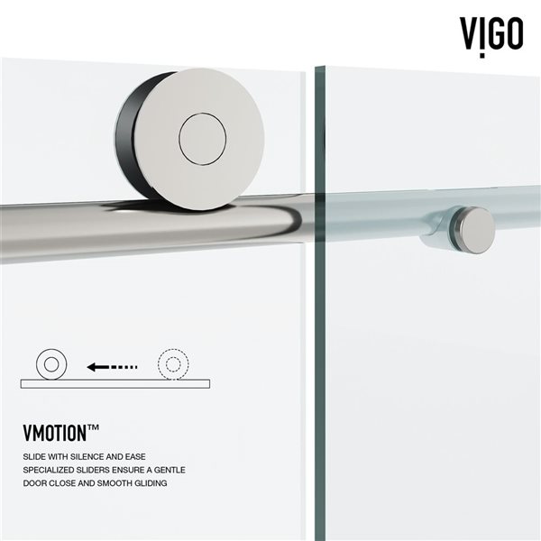 VIGO Elan 56 to 60 in. W x 76 in. H Frameless Sliding Shower Door in Stainless Steel with Clear Glass and Handle