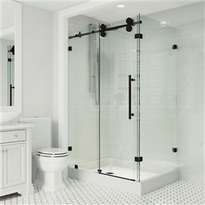 VIGO Winslow 48 in. L x 36 in. W x 80 in. H Frameless Sliding Shower Enclosure in Matte Black with Clear Glass