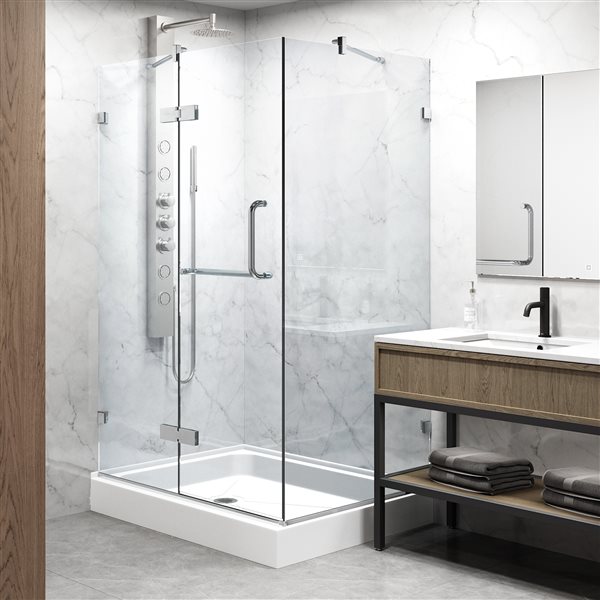 VIGO Monteray&nbsp;36-in D x&nbsp;36-in W x&nbsp;79-in H Frameless Brushed Nickel Hinged Shower Enclosure with Clear Glass and Base