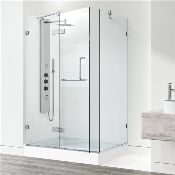 VIGO Monteray&nbsp;36-in D x&nbsp;36-in W x&nbsp;79-in H Frameless Brushed Nickel Hinged Shower Enclosure with Clear Glass and Base