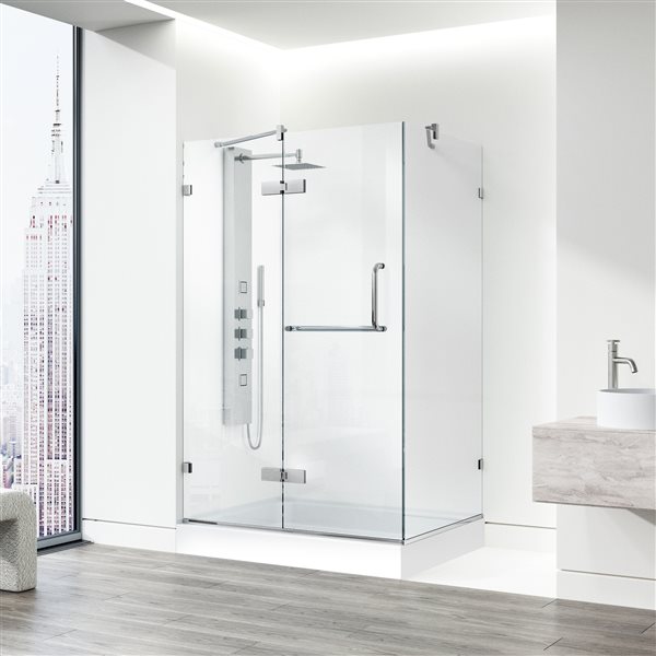 VIGO Monteray&nbsp;36-in D x&nbsp;36-in W x&nbsp;79-in H Frameless Brushed Nickel Hinged Shower Enclosure with Clear Glass and Base