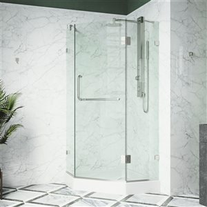 VIGO Piedmont 38 in. W x 79 in. H Frameless Hinged Shower Enclosure in Brushed Nickel with Clear Glass