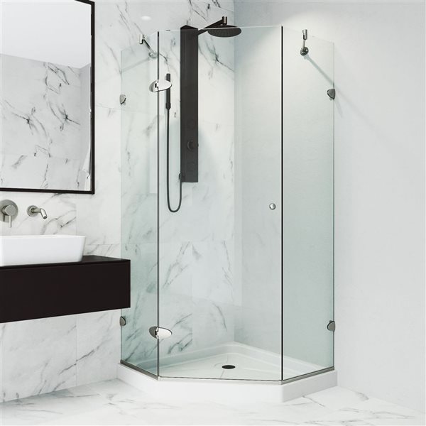 VIGO Verona&nbsp;40-in D x&nbsp;40-in W x&nbsp;77-in H Frameless Brushed Nickel Hinged Shower Enclosure with Clear Glass and Base