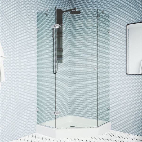 VIGO Verona&nbsp;38-in D x&nbsp;38-in W x&nbsp;79-in H Frameless Chrome Hinged Shower Enclosure with Clear Glass and Base