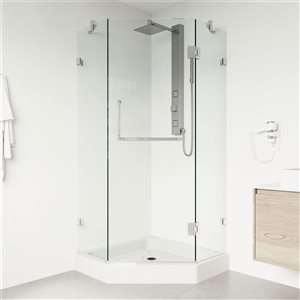 VIGO Piedmont 36 in. L x 26 in. W x 79 in. H Frameless Hinged Shower Enclosure in Chrome with Clear Glass