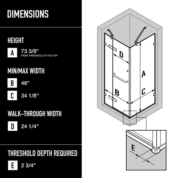 VIGO Monteray&nbsp;36-in D x&nbsp;36-in W x&nbsp;79-in H Frameless Chrome Hinged Shower Enclosure with Clear Glass and Base