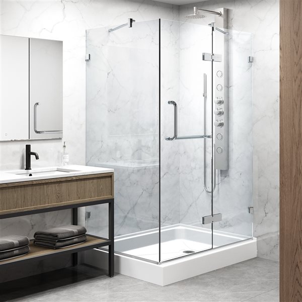 VIGO Monteray&nbsp;36-in D x&nbsp;36-in W x&nbsp;79-in H Frameless Chrome Hinged Shower Enclosure with Clear Glass and Base