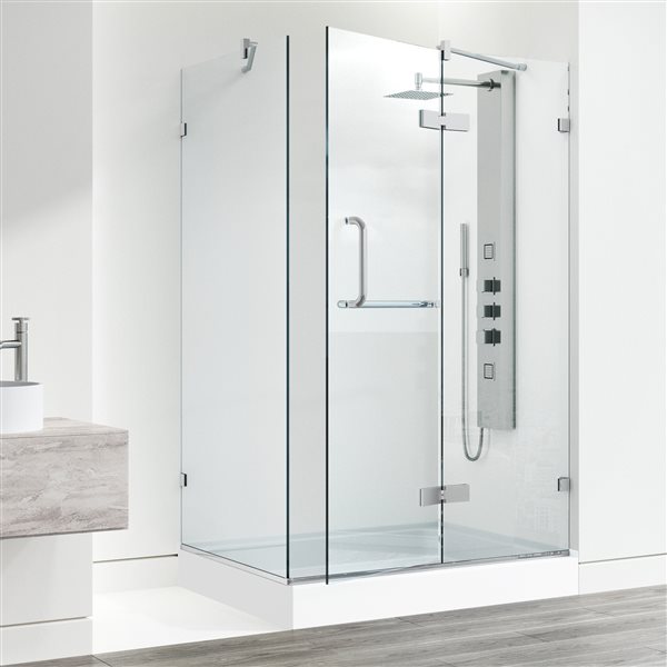 VIGO Monteray&nbsp;36-in D x&nbsp;36-in W x&nbsp;79-in H Frameless Chrome Hinged Shower Enclosure with Clear Glass and Base