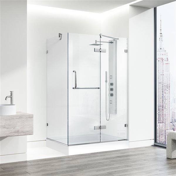 VIGO Monteray&nbsp;36-in D x&nbsp;36-in W x&nbsp;79-in H Frameless Chrome Hinged Shower Enclosure with Clear Glass and Base