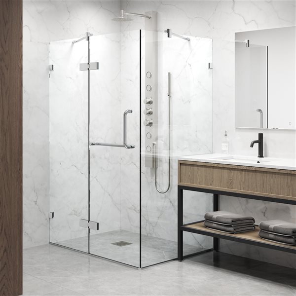 VIGO Monteray&nbsp;36-in D x&nbsp;48-in W x&nbsp;79-in H Frameless Chrome Hinged Shower Enclosure with Clear Glass and Base