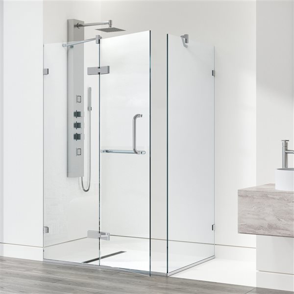 VIGO Monteray&nbsp;36-in D x&nbsp;48-in W x&nbsp;79-in H Frameless Chrome Hinged Shower Enclosure with Clear Glass and Base