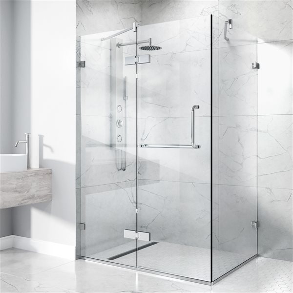 VIGO Monteray&nbsp;36-in D x&nbsp;48-in W x&nbsp;79-in H Frameless Chrome Hinged Shower Enclosure with Clear Glass and Base