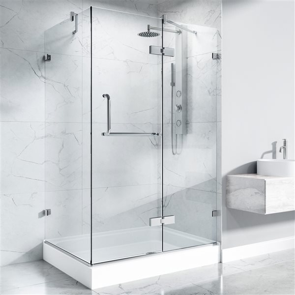 VIGO Monteray&nbsp;36-in D x&nbsp;48-in W x&nbsp;79-in H Frameless Chrome Hinged Shower Enclosure with Clear Glass and Base