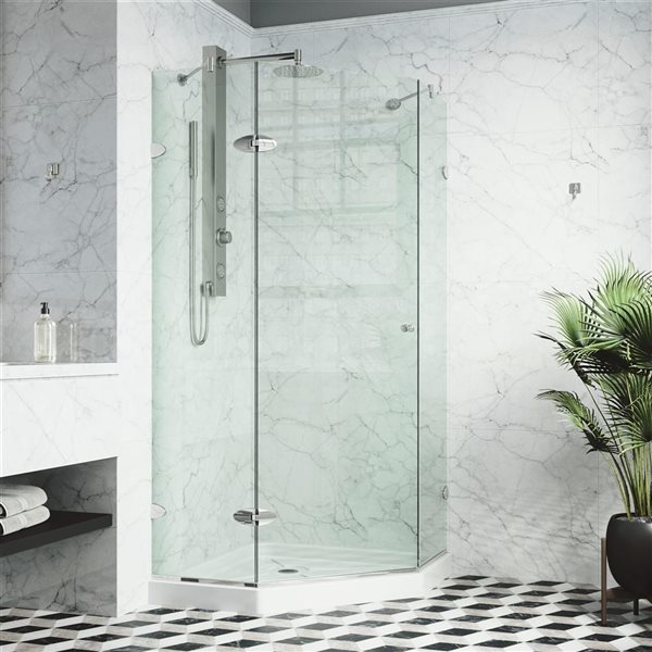 VIGO Verona&nbsp;40-in D x&nbsp;40-in W x&nbsp;77-in H Frameless Chrome Hinged Shower Enclosure with Clear Glass and Base