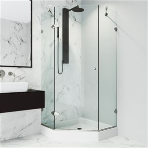 VIGO Verona 40 in. W x 79 in. H Frameless Hinged Shower Enclosure in Brushed Nickel with Clear Glass