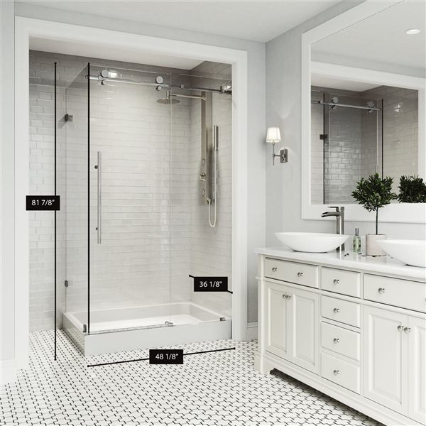 VIGO Elan E-Class 36-in D x&nbsp;48-in W x&nbsp;82-in H Frameless Chrome Sliding Shower Enclosure with Clear Glass and Base