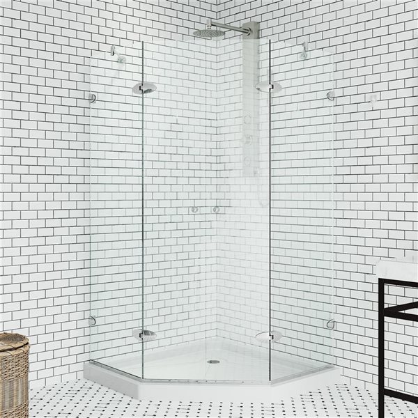 VIGO Gemini&nbsp;42-in D x&nbsp;42-in W x&nbsp;77-in H Frameless Chrome Hinged Shower Enclosure with Clear Glass and Base