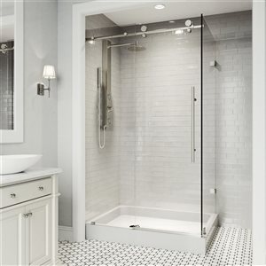 VIGO Elan E-Class 48 in. L x 36 in. W x 82 in. H Frameless Sliding Shower Enclosure in Stainless Steel with Clear Glass