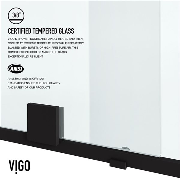 VIGO Ryland 58 to 60 in. W x 72.75 in. H Frameless Track Sliding Shower Door in Matte Black with Clear Glass and Handle