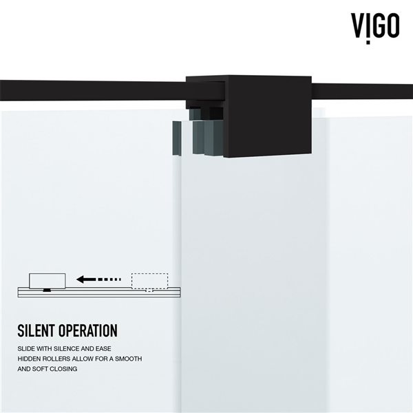 VIGO Ryland 58 to 60 in. W x 72.75 in. H Frameless Track Sliding Shower Door in Matte Black with Clear Glass and Handle