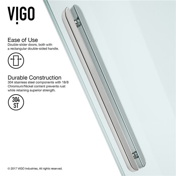 VIGO Caspian 59 to 61 in. W x 74 in. H Frameless Sliding Shower Door in Stainless Steel with Clear Glass and Handle