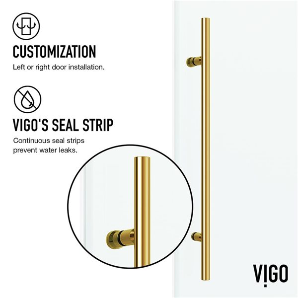 VIGO Elan E-Class 36-in D x&nbsp;48-in W x&nbsp;82-in H Frameless Sliding Matte Brushed Gold Shower Enclosure with Base