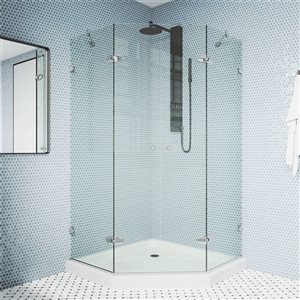 VIGO Gemini 48 in. L x 28 in. W x 77 in. H Frameless Hinged Shower Enclosure in Chrome with Clear Glass