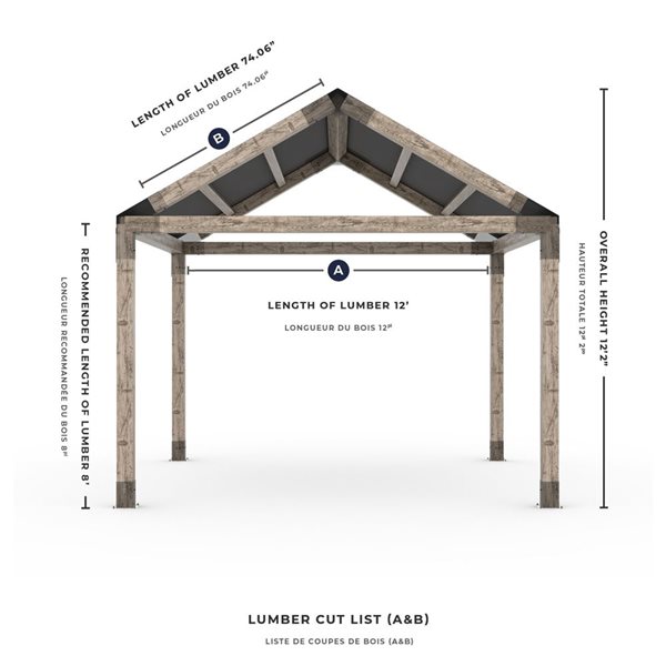 Toja GRID 30 Single Pergola Kit with Water-Repellant Top for 6x6 Wood Posts - 12x10