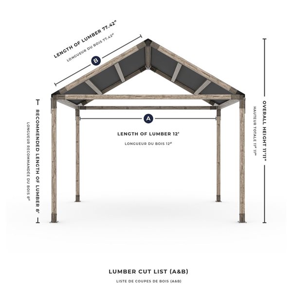 Trousse de pergola simple Toja GRID 30 avec hydrofuge supérieur pour des poteaux en bois 4x4, 12x12