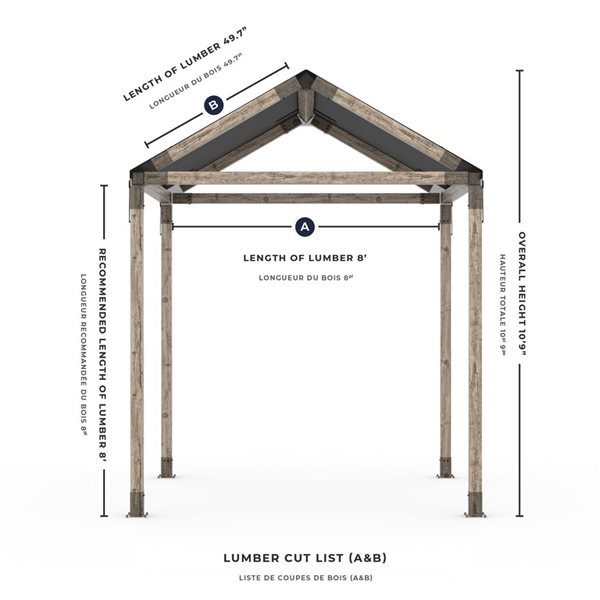 Toja GRID 30 Single Pergola Kit with Water-Repellant Top for 4x4 Wood Posts - 8x8