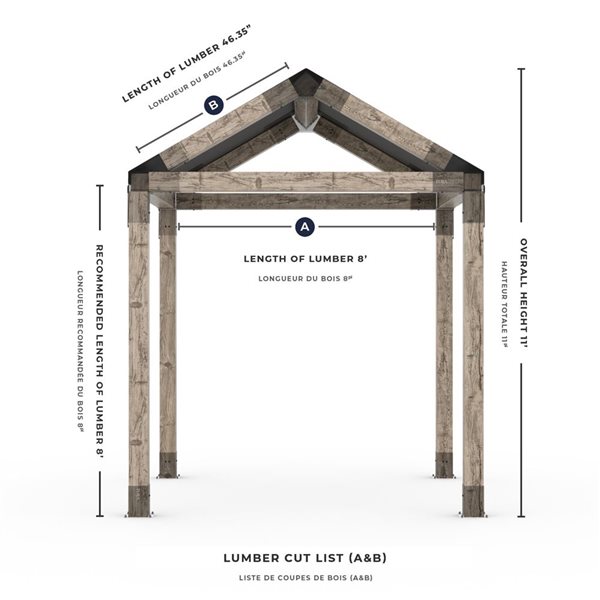 Trousse de pergola simple Toja GRID 30 avec hydrofuge supérieur pour des poteaux en bois 6x6, 8x8