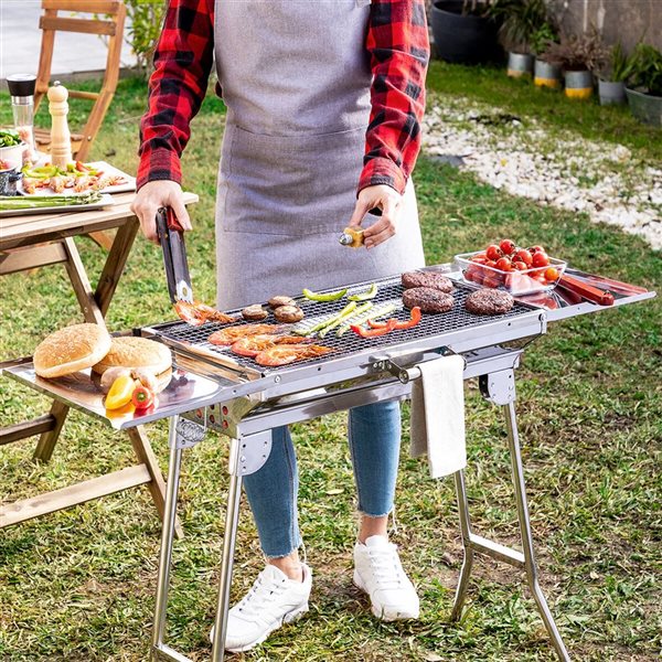 Barbecue au charbon de bois pliable en acier inoxydable InnovaGood ExelQ