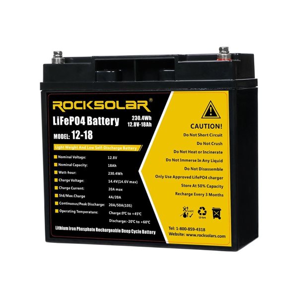 Rocksolar 12 V 18 Ah Deep Cycle Lithium Battery (LIFEPO4)