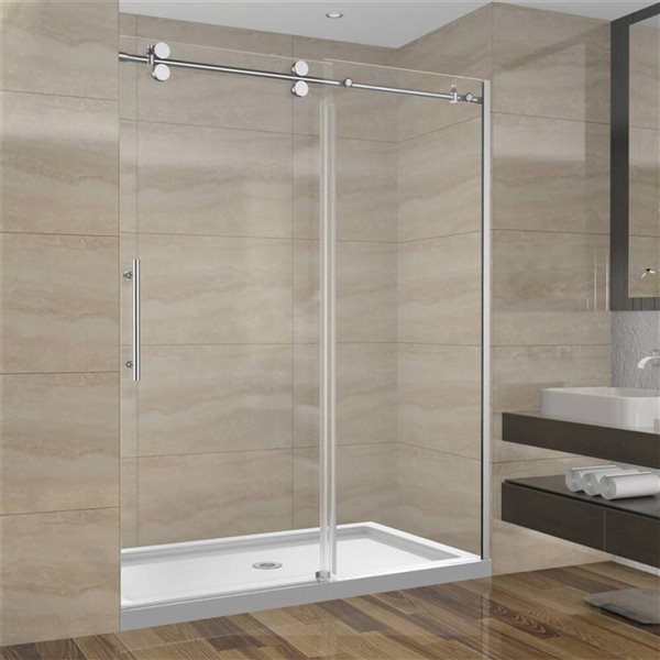 GEF SERA 60 x 75-in x 10mm Alcove Reversible Sliding Shower Door with Chrome Round Design Hardware