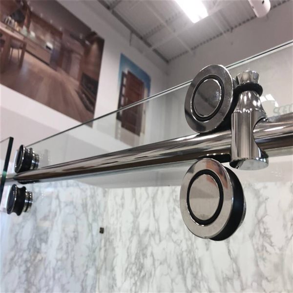 Porte de Douche Coulissante Réversible SERA par GEF 48 x 36 x 75 po x 10mm chrome avec panneau latéral 36 po