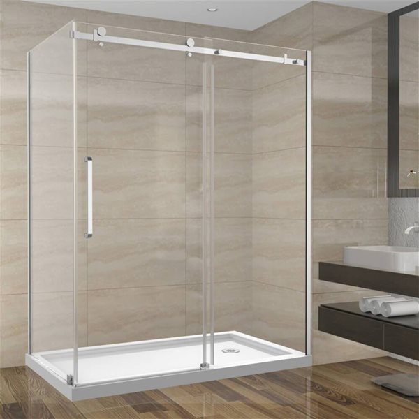 GEF SERA 60 x 32 x 75-in x 10mm Reversible Sliding Shower Door with Chrome Square design Hardware and 32-in Side Panel