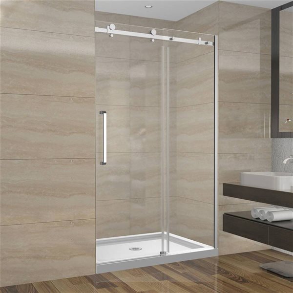 GEF SERA 48 x 75-in x 10mm Alcove Reversible Sliding Shower Door with Chrome Square Design Hardware