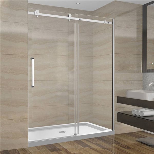 GEF SERA 60 x 75-in x 10mm Chrome Alcove Reversible Sliding Shower Door with Square Design Hardware