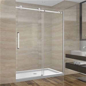 GEF SERA 60 x 75-in x 10mm Chrome Alcove Reversible Sliding Shower Door with Square Design Hardware