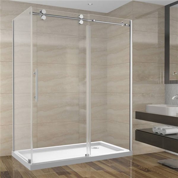 GEF SERA 60 x 32 x 75-in x 10mm Chrome Reversible Sliding Shower Door with Round Design Hardware and 32-in Side Panel