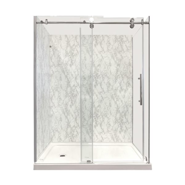 GEF SERA 60 x 32 x 75-in x 10mm Chrome Reversible Sliding Shower Door with Round Design Hardware and 32-in Side Panel