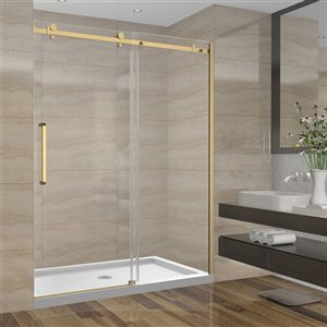 GEF SERA 60 x 75-in x 10mm Brushed Gold Alcove Reversible Sliding Shower Door with Square Design Hardware