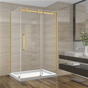 GEF SERA 48 x 36 x 75-in x 10mm Brushed Gold Reversible Sliding Shower Door with Square Design Hardware